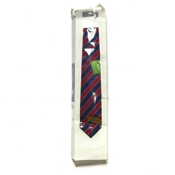 100% Silk Red Blue Striped Tie NWT Men’s - Picture 1 of 3